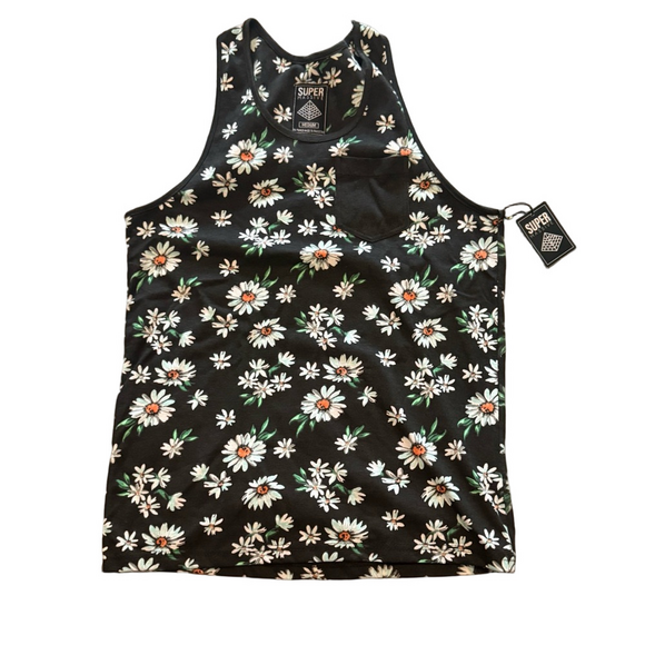 Super Massive Tops - Black Floral Tank Top Women's Size Medium